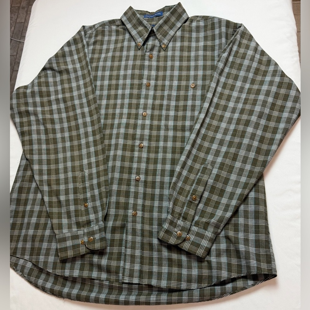 Cambridge Classics Men's Olive Plaid Button-Down Shirt by Lands' End